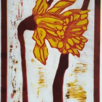 "Narcissus." Reduction woodcut.