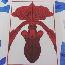 Experimenting with cutting layers of rubylith for a future screen print